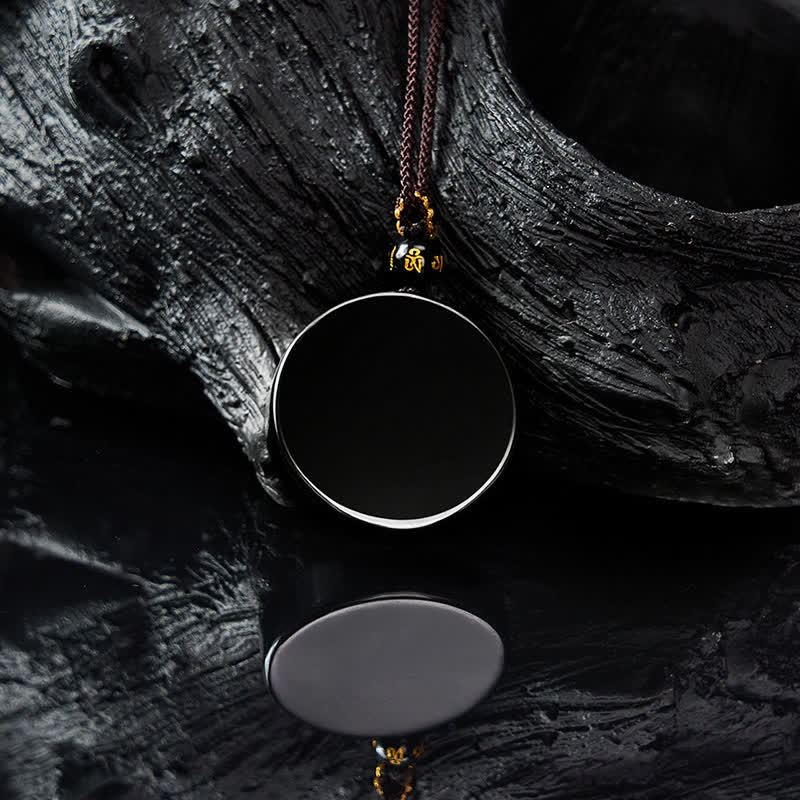 Buddha Stones Schwarze Obsidian-Schutzkette in runder Form, geflochtenes Seil - image 3