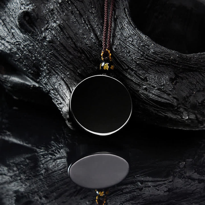 Buddha Stones Schwarze Obsidian-Schutzkette in runder Form, geflochtenes Seil - image 3