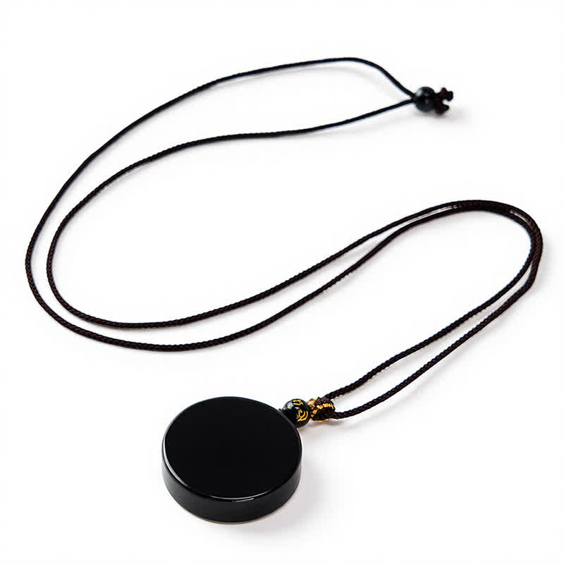 Buddha Stones Schwarze Obsidian-Schutzkette in runder Form, geflochtenes Seil - image 1
