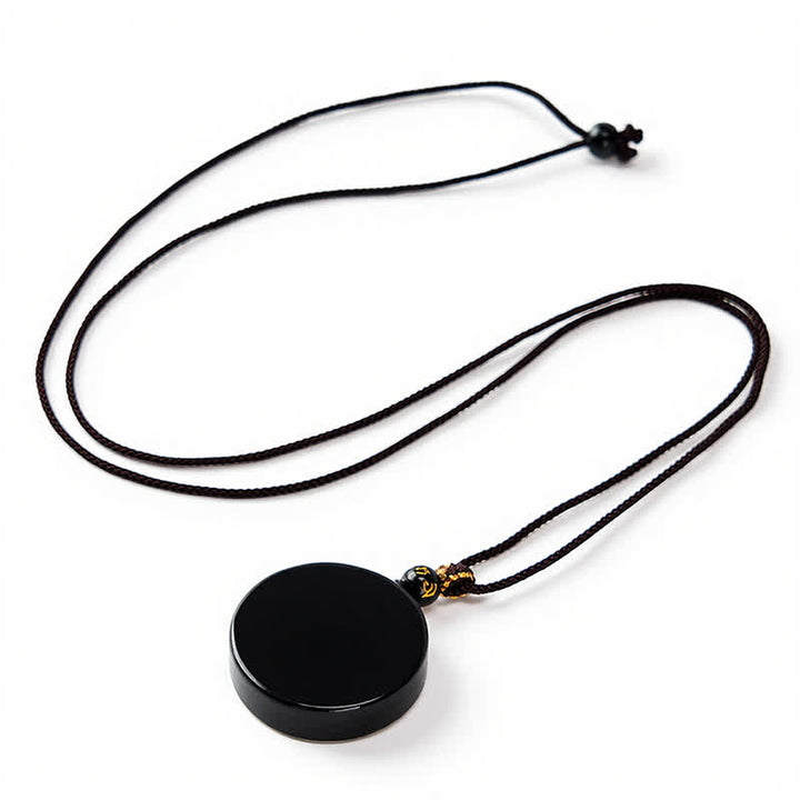 Buddha Stones Schwarze Obsidian-Schutzkette in runder Form, geflochtenes Seil - image 1
