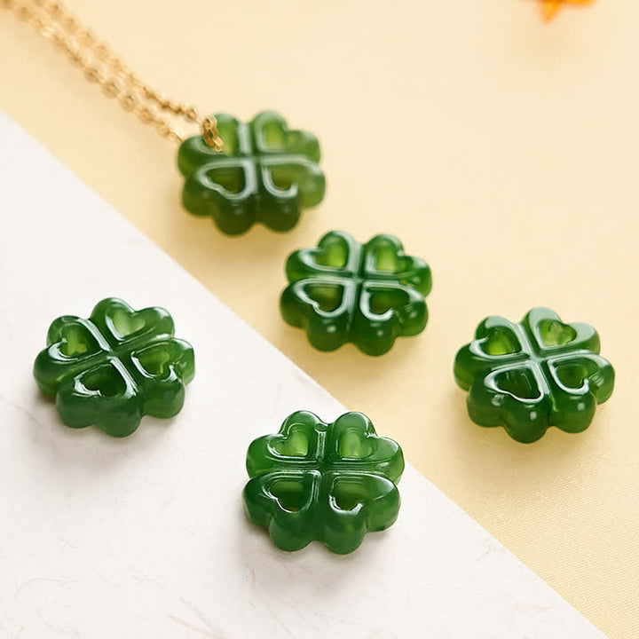 Buddha Stones Jade-Halskette mit vierblättrigem Kleeblatt-Anhänger (handgeschnitzt) - image 8