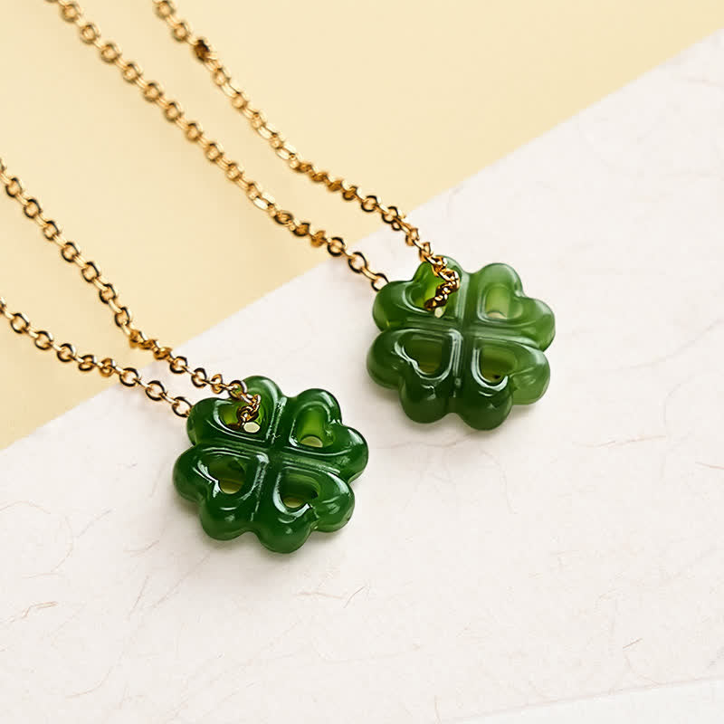 Buddha Stones Jade-Halskette mit vierblättrigem Kleeblatt-Anhänger (handgeschnitzt) - image 4