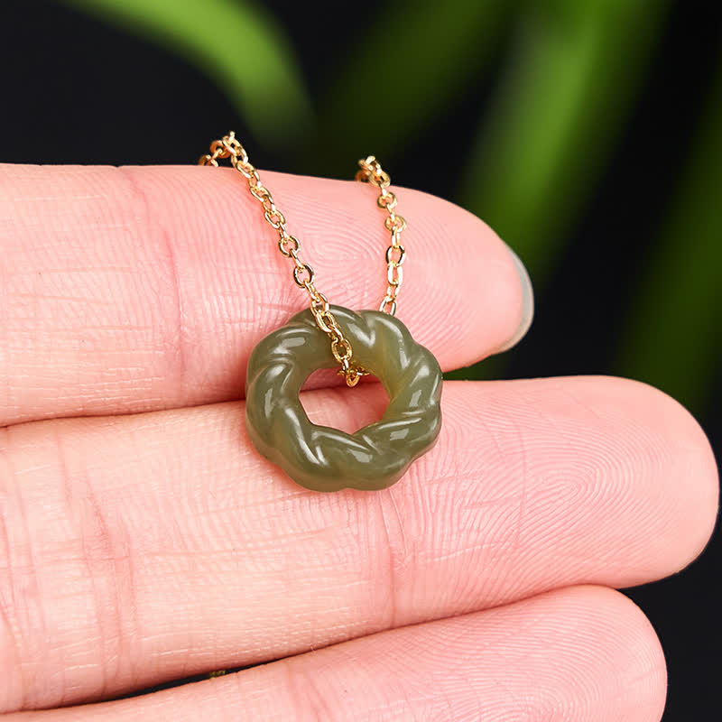 Buddha Stones Handgeschnitzte Vintage-Halskette aus Hetian-Jade mit frittierten Teigspiralen - image 3