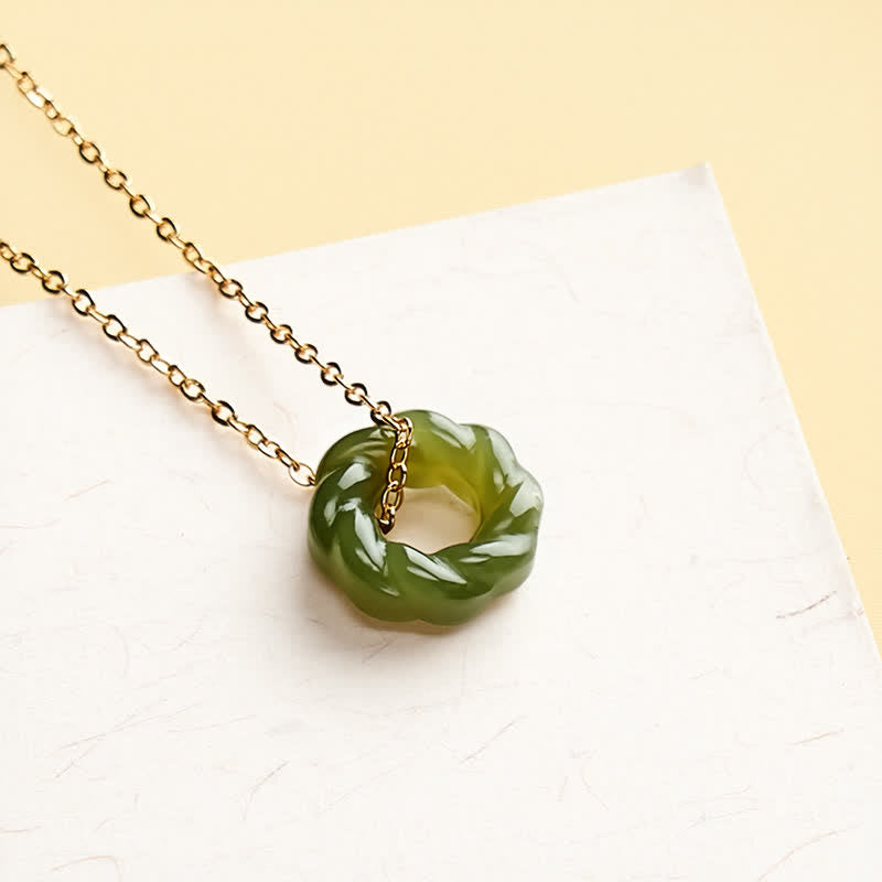 Buddha Stones Handgeschnitzte Vintage-Halskette aus Hetian-Jade mit frittierten Teigspiralen - image 1