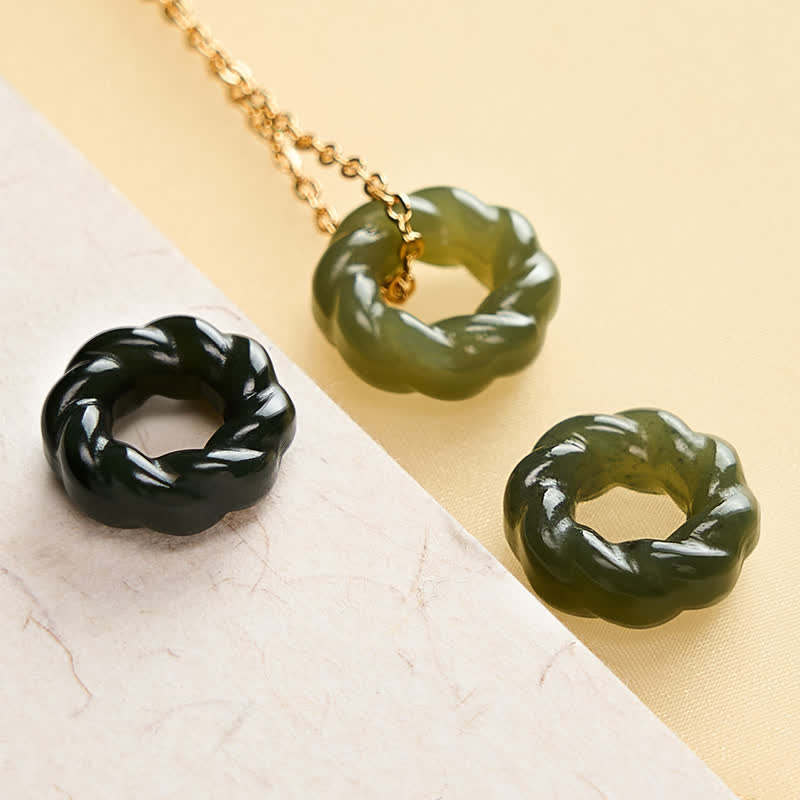 Buddha Stones Handgeschnitzte Vintage-Halskette aus Hetian-Jade mit frittierten Teigspiralen - image 8