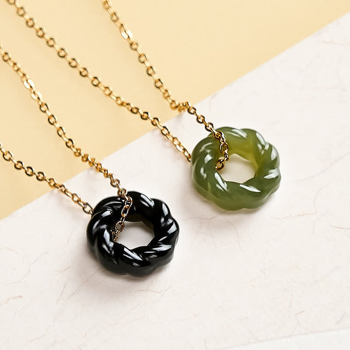 Buddha Stones Handgeschnitzte Vintage-Halskette aus Hetian-Jade mit frittierten Teigspiralen - 925 Sterlingsilber (Segen♥Ruhe) - Dunkelgrün - Natürlicher Jade (Farbe kann variieren) - image 4
