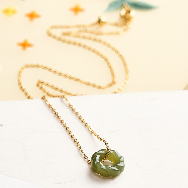 Buddha Stones Handgeschnitzte Vintage-Halskette aus Hetian-Jade mit frittierten Teigspiralen - image 2