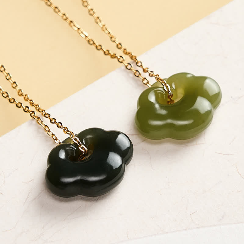 Buddha Stones Vintage-Halskette mit Jade-Anhänger „Glückswolke“ - 925 Sterlingsilber (Segen♥Ruhe) - Dunkelgrün - Natürlicher Jade (Farbe kann variieren) - image 4