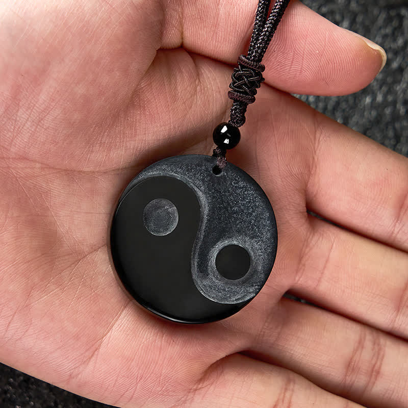 Buddha Stones Halskette mit rundem Anhänger aus schwarzem Obsidian (Yin-Yang-Balance) - image 7