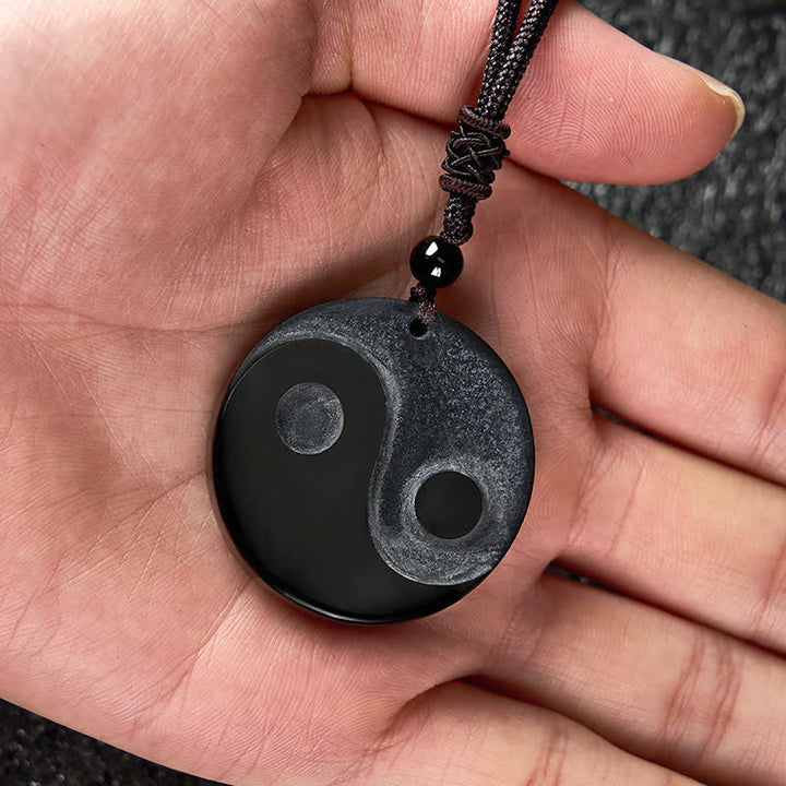 Buddha Stones Halskette mit rundem Anhänger aus schwarzem Obsidian (Yin-Yang-Balance) - image 7