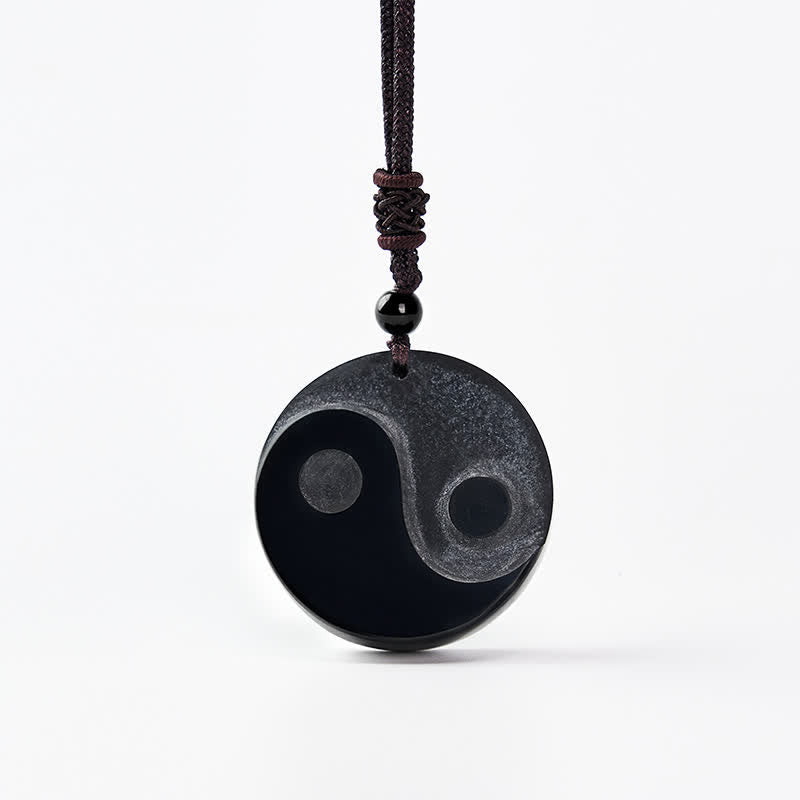 Buddha Stones Halskette mit rundem Anhänger aus schwarzem Obsidian (Yin-Yang-Balance) - image 8