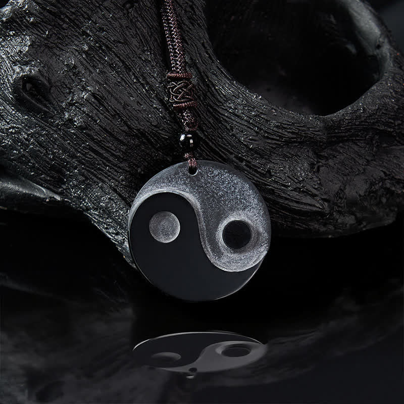 Buddha Stones Halskette mit rundem Anhänger aus schwarzem Obsidian (Yin-Yang-Balance) - image 4