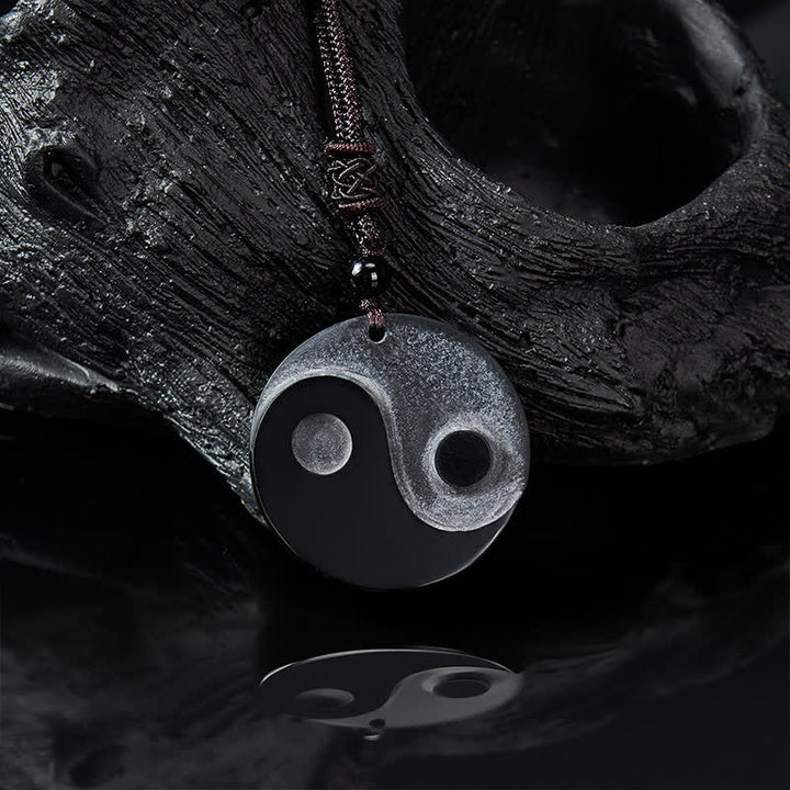 Buddha Stones Halskette mit rundem Anhänger aus schwarzem Obsidian (Yin-Yang-Balance) - image 4