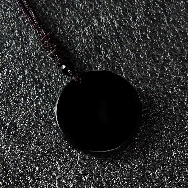 Buddha Stones Halskette mit rundem Anhänger aus schwarzem Obsidian (Yin-Yang-Balance) - image 2