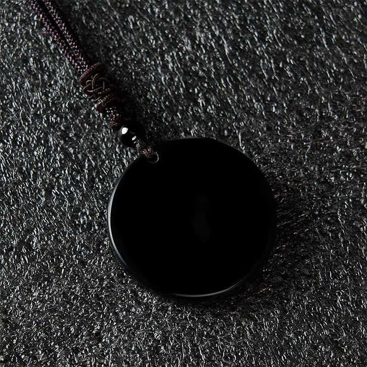 Buddha Stones Halskette mit rundem Anhänger aus schwarzem Obsidian (Yin-Yang-Balance) - image 2