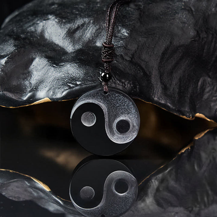 Buddha Stones Halskette mit rundem Anhänger aus schwarzem Obsidian (Yin-Yang-Balance) - image 3