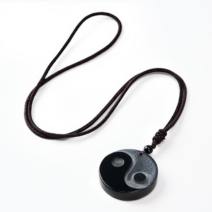 Buddha Stones Halskette mit rundem Anhänger aus schwarzem Obsidian (Yin-Yang-Balance) - image 9