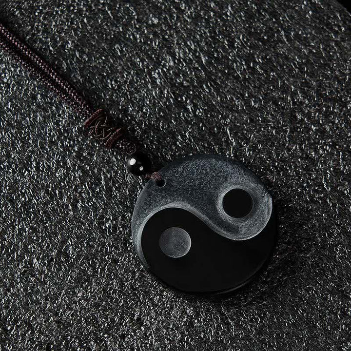 Buddha Stones Halskette mit rundem Anhänger aus schwarzem Obsidian (Yin-Yang-Balance) - image 1