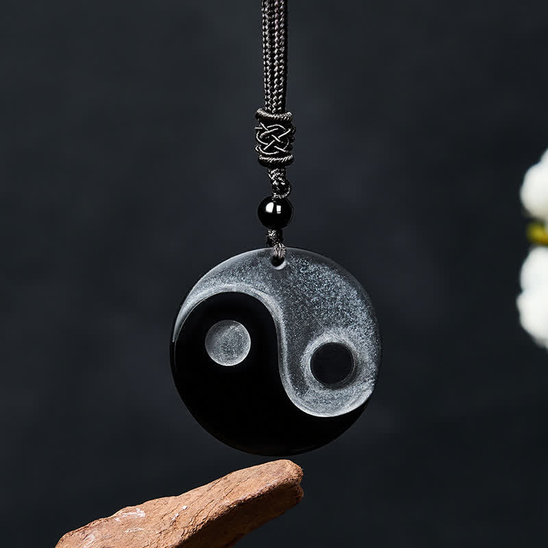 Buddha Stones Halskette mit rundem Anhänger aus schwarzem Obsidian (Yin-Yang-Balance) - Schwarzer Obsidian (Reinigung♥Stärke) - image 0