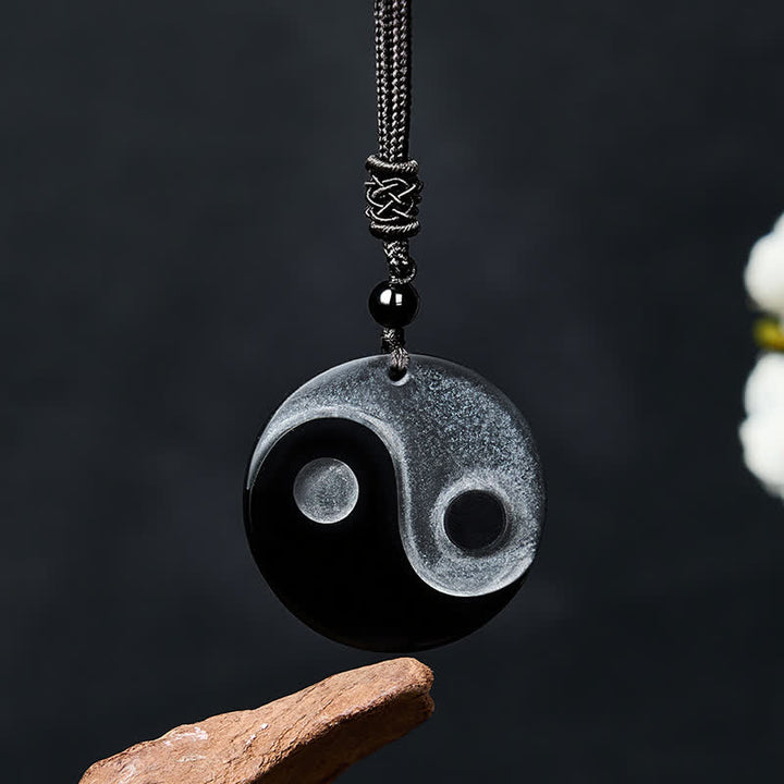 Buddha Stones Halskette mit rundem Anhänger aus schwarzem Obsidian (Yin-Yang-Balance) - Schwarzer Obsidian (Reinigung♥Stärke) - image 0