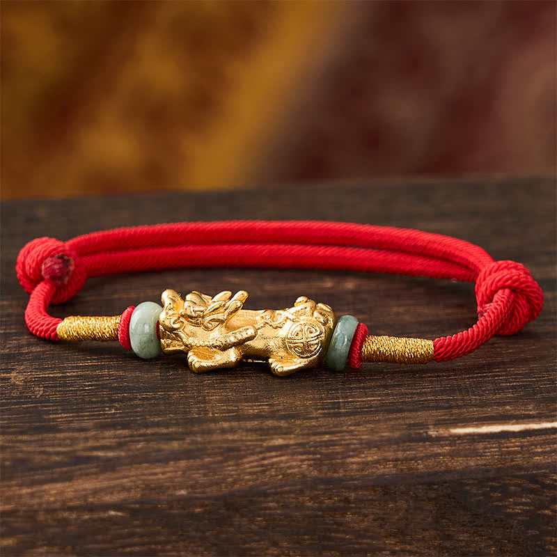Buddha Stones Kupfer Pi Xiu Reichtum Rotes Schnurarmband - image 2