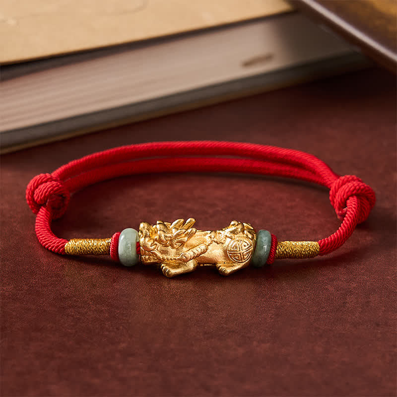 Buddha Stones Kupfer Pi Xiu Reichtum Rotes Schnurarmband - image 1