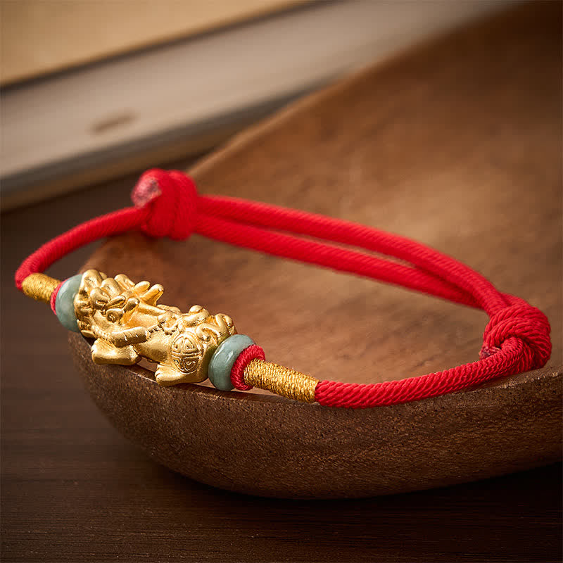 Buddha Stones Kupfer Pi Xiu Reichtum Rotes Schnurarmband - image 3