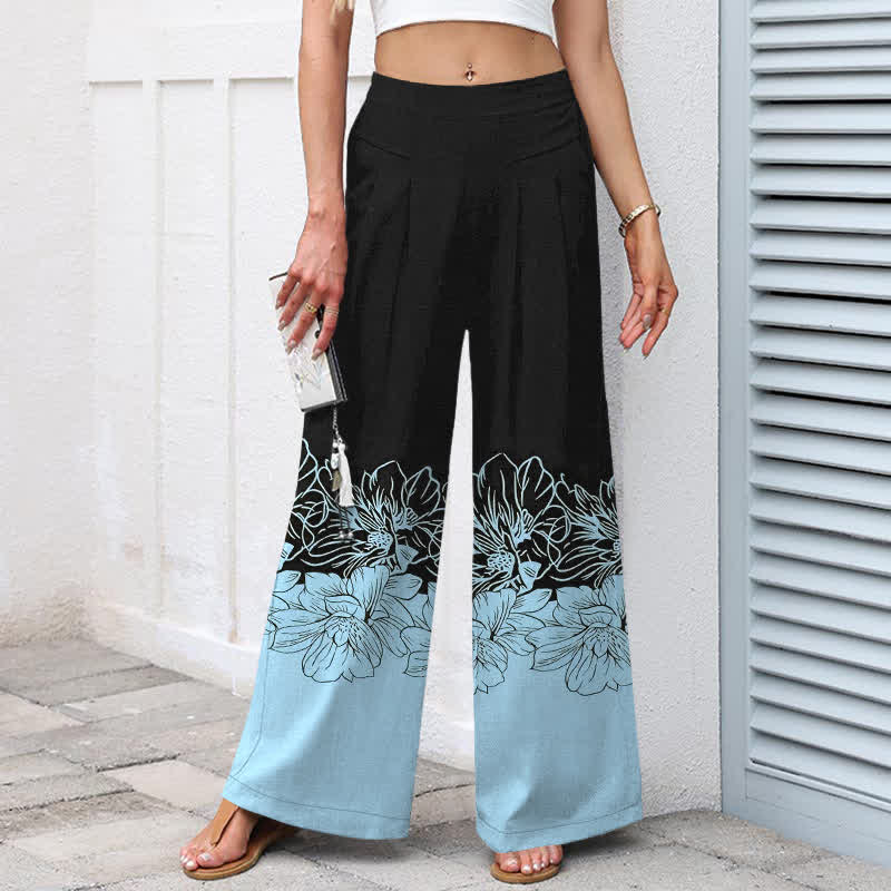 Buddha Stones Baumwoll-Leinen-Hose mit Vintage-Blumenmuster, elastischem Bund, weitem Bein und Taschen - image 1