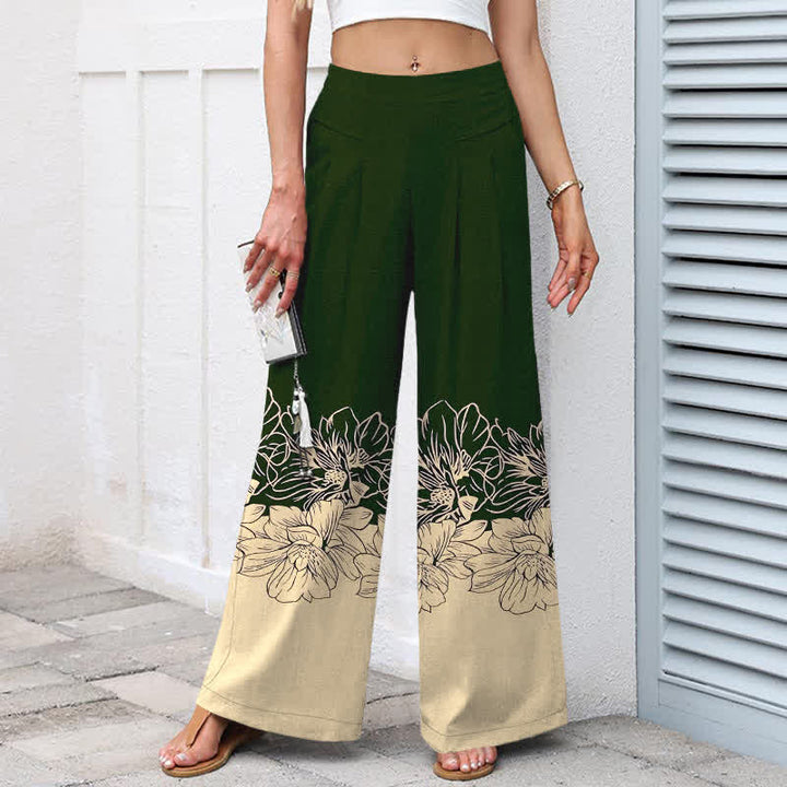 Buddha Stones Baumwoll-Leinen-Hose mit Vintage-Blumenmuster, elastischem Bund, weitem Bein und Taschen - image 5