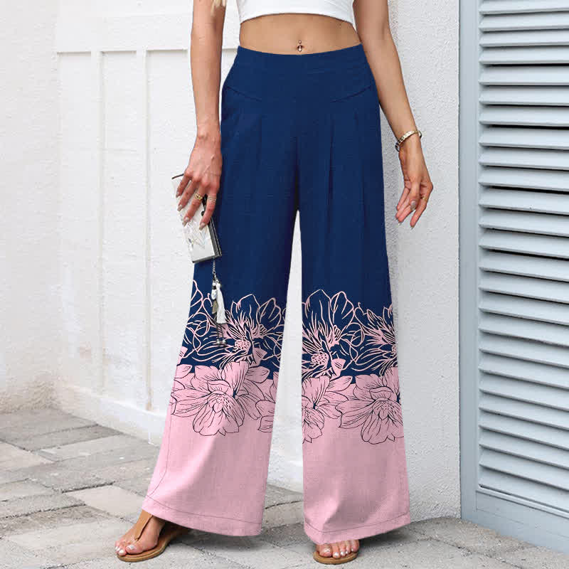 Buddha Stones Baumwoll-Leinen-Hose mit Vintage-Blumenmuster, elastischem Bund, weitem Bein und Taschen - image 7