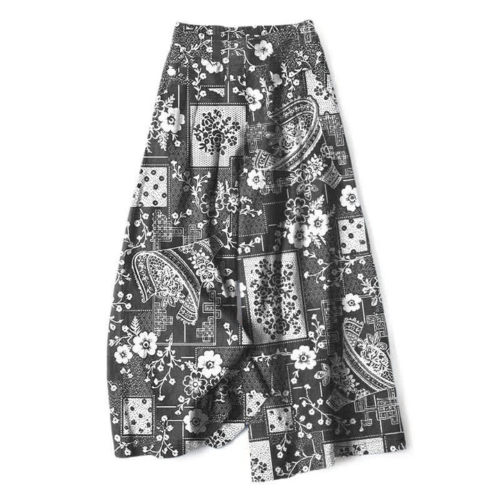 Buddha Stones Damenhose mit weitem Bein, Taschen und einem Vintage-Muster aus Baumwoll-Leinen-Mischgewebe mit floralem und geometrischem Patchwork-Muster, elastischem Bund und Taschen - Schwarz - US16, UK/AU20, EU48 (3XL) - image 6