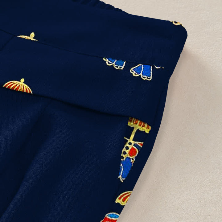 Buddha Stones Damenhose aus Baumwoll-Leinen-Mischgewebe mit Elefantenmuster im Bohème-Stil, elastischem Bund, weitem Bein und Taschen - image 2