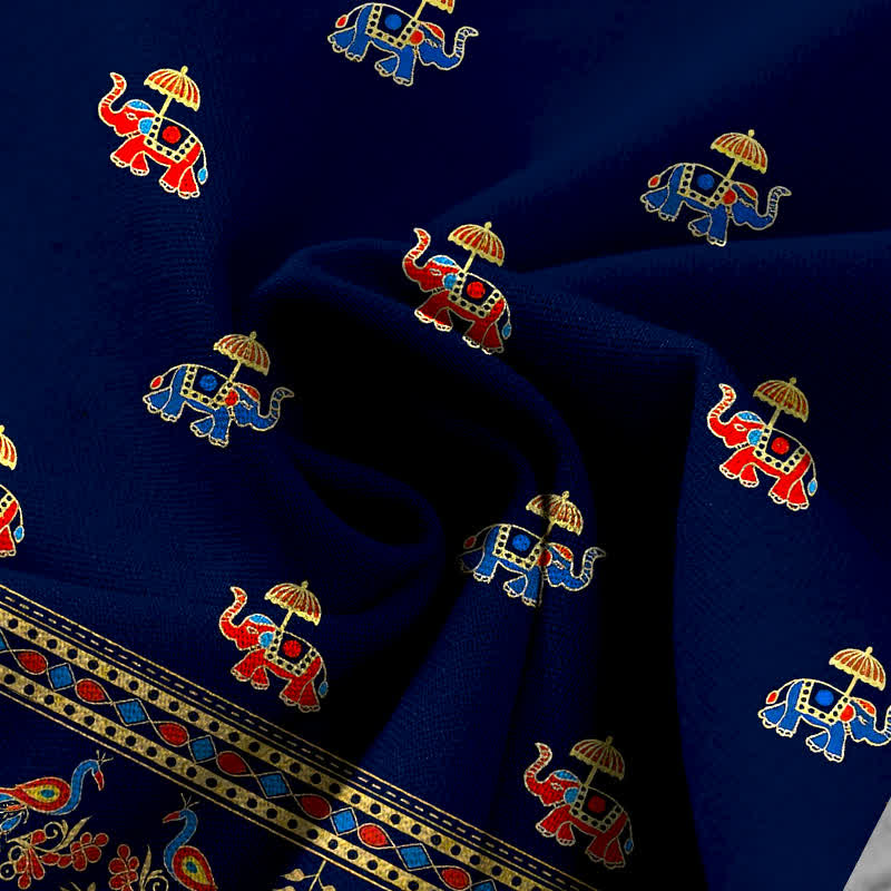 Buddha Stones Damenhose aus Baumwoll-Leinen-Mischgewebe mit Elefantenmuster im Bohème-Stil, elastischem Bund, weitem Bein und Taschen - image 3