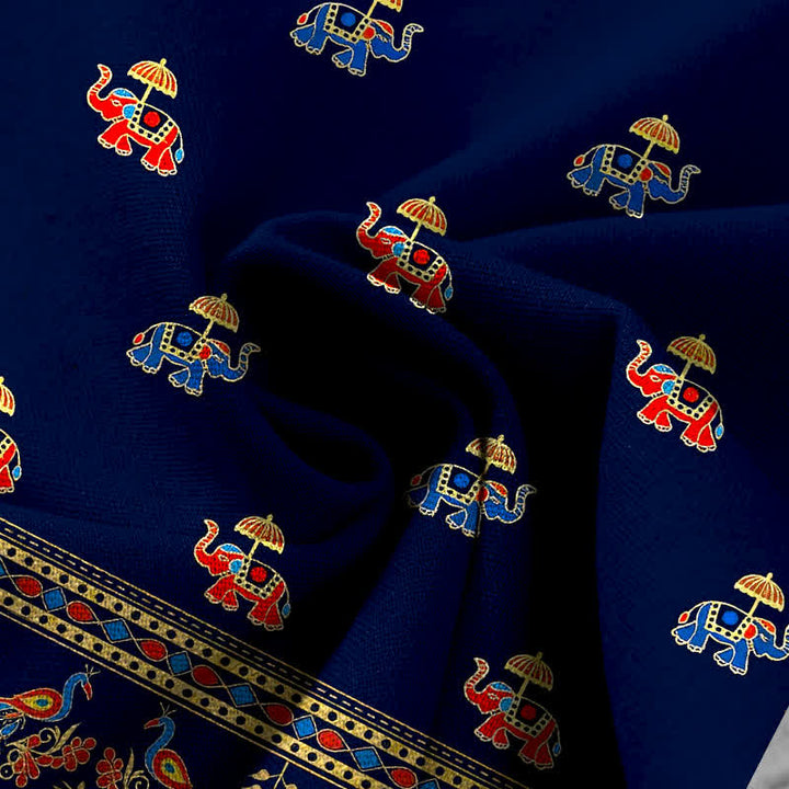 Buddha Stones Damenhose aus Baumwoll-Leinen-Mischgewebe mit Elefantenmuster im Bohème-Stil, elastischem Bund, weitem Bein und Taschen - image 3