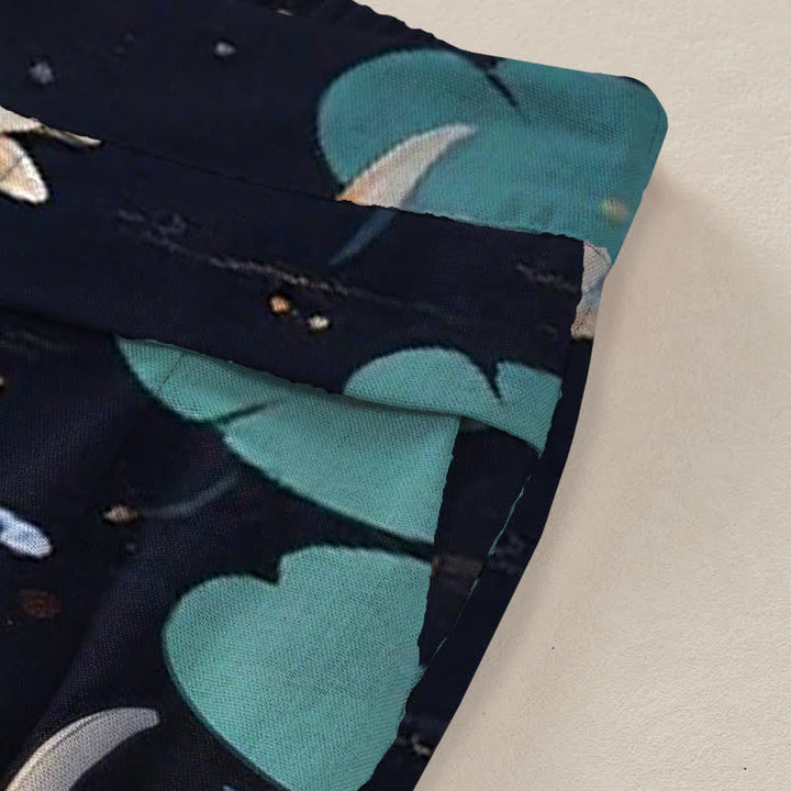 Buddha Stones Baumwoll-Leinen-Hose mit Lotus-Koi-Fischmuster, elastischem Bund, weitem Bein und Taschen - image 2