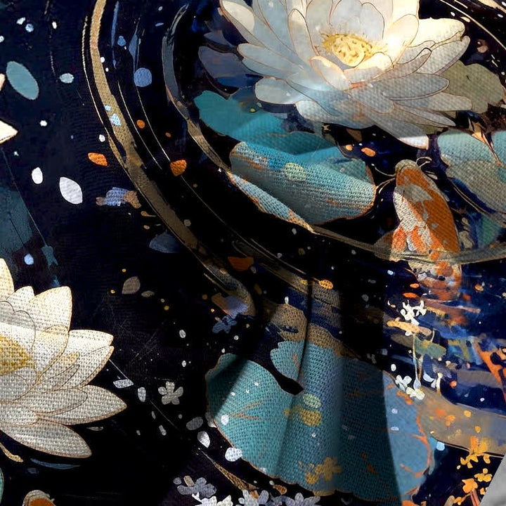 Buddha Stones Baumwoll-Leinen-Hose mit Lotus-Koi-Fischmuster, elastischem Bund, weitem Bein und Taschen - image 3