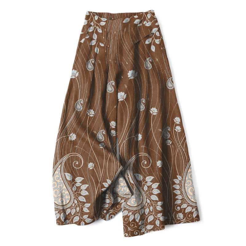 Buddha Stones Damenhose aus Baumwoll-Leinen-Mischgewebe mit Paisley-Blumenmuster, elastischem Bund, weitem Bein und Taschen - Sienna - US16, UK/AU20, EU48 (3XL) - image 4