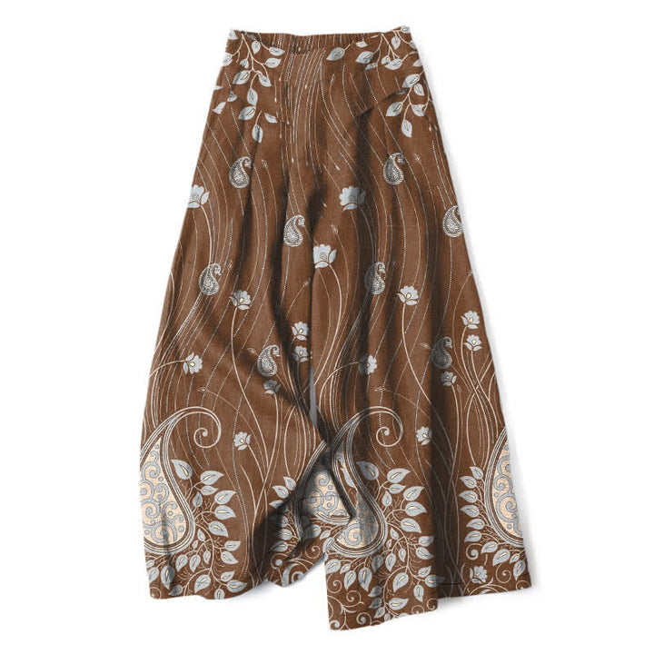 Buddha Stones Damenhose aus Baumwoll-Leinen-Mischgewebe mit Paisley-Blumenmuster, elastischem Bund, weitem Bein und Taschen - Sienna - US16, UK/AU20, EU48 (3XL) - image 4