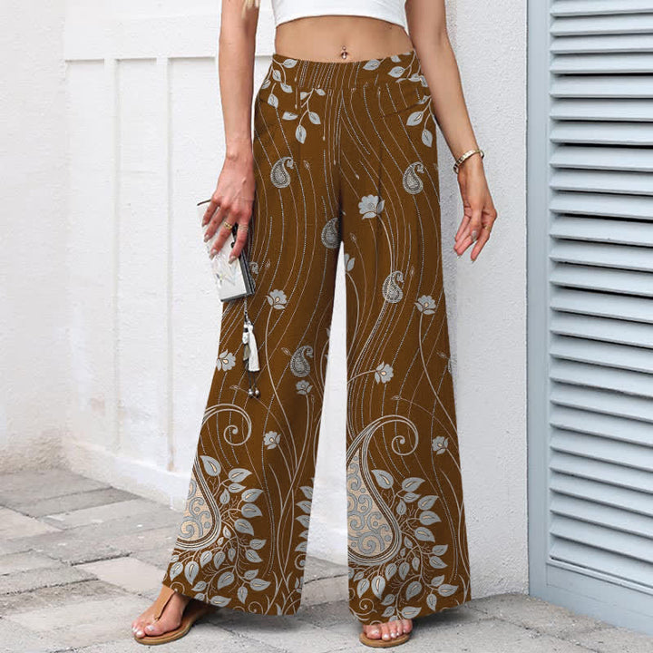 Buddha Stones Damenhose aus Baumwoll-Leinen-Mischgewebe mit Paisley-Blumenmuster, elastischem Bund, weitem Bein und Taschen - image 5
