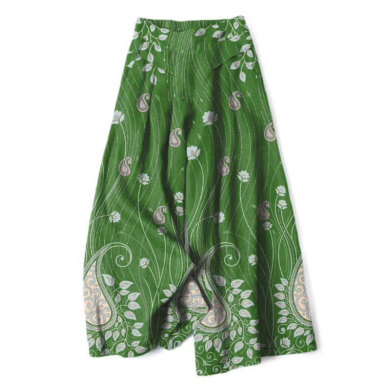 Buddha Stones Damenhose aus Baumwoll-Leinen-Mischgewebe mit Paisley-Blumenmuster, elastischem Bund, weitem Bein und Taschen - Waldgrün - US16, UK/AU20, EU48 (3XL) - image 6