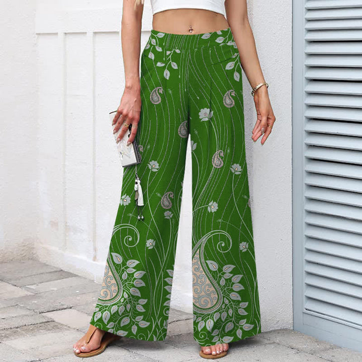 Buddha Stones Damenhose aus Baumwoll-Leinen-Mischgewebe mit Paisley-Blumenmuster, elastischem Bund, weitem Bein und Taschen - image 7