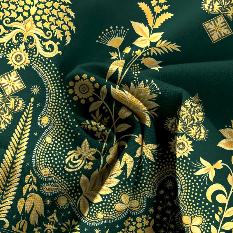Buddha Stones Damenhose aus Baumwoll-Leinen-Mischgewebe mit goldenem Blumenmuster im Bohème-Stil, elastischem Bund, weitem Bein und Taschen - image 3
