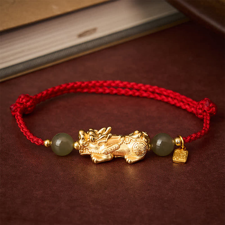 Buddha Stones Kupferarmband mit Pi-Xiu-Fu-Motiv und rotem Faden - Roter Faden (Schutz♥Glück) - image 0