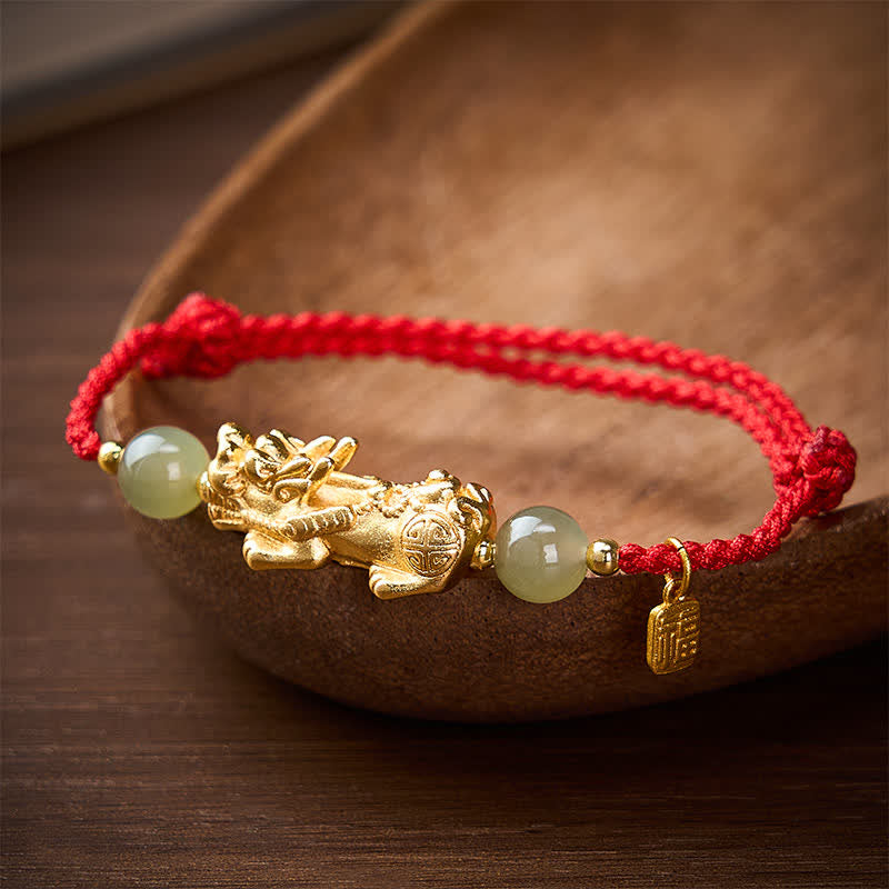 Buddha Stones Kupferarmband mit Pi-Xiu-Fu-Motiv und rotem Faden - image 1
