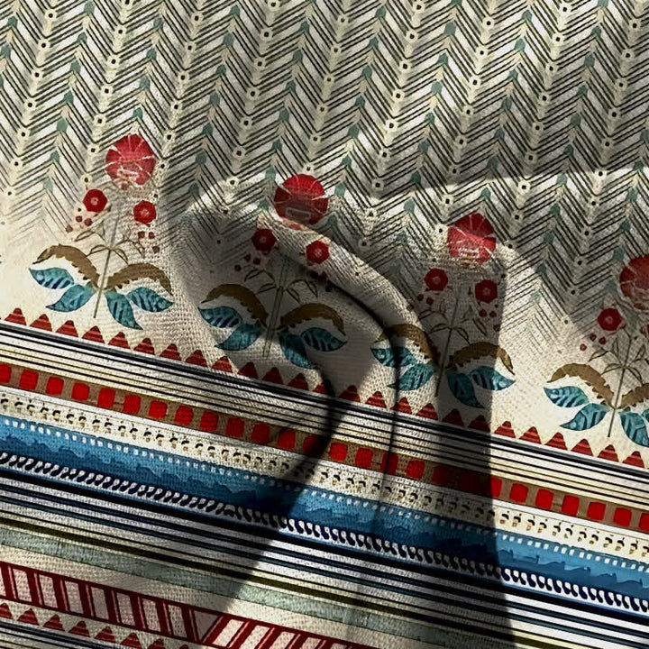 Buddha Stones Damenhose aus Baumwoll-Leinen-Mischgewebe mit geometrischem Zickzackmuster im Bohème-Stil, elastischem Bund, weitem Bein und Taschen - image 3