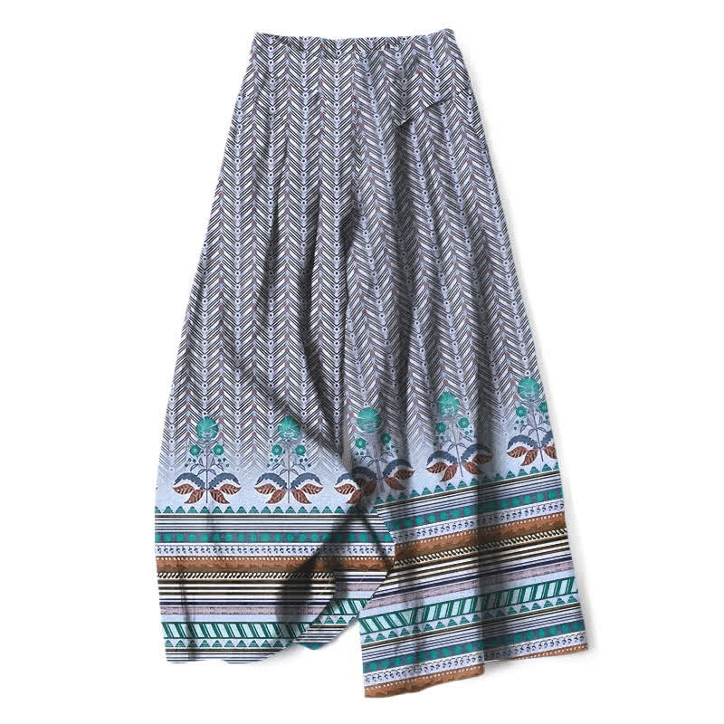 Buddha Stones Damenhose aus Baumwoll-Leinen-Mischgewebe mit geometrischem Zickzackmuster im Bohème-Stil, elastischem Bund, weitem Bein und Taschen - Grau - US16, UK/AU20, EU48 (3XL) - image 4