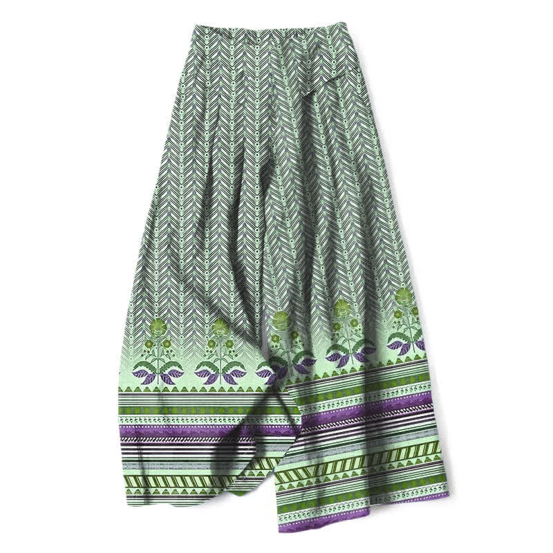 Buddha Stones Damenhose aus Baumwoll-Leinen-Mischgewebe mit geometrischem Zickzackmuster im Bohème-Stil, elastischem Bund, weitem Bein und Taschen - Hellgrün - US16, UK/AU20, EU48 (3XL) - image 6