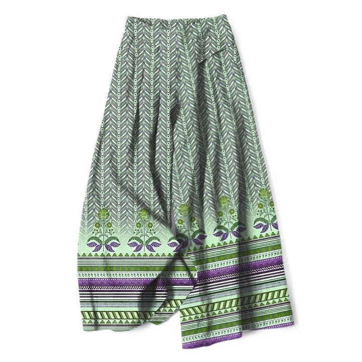 Buddha Stones Damenhose aus Baumwoll-Leinen-Mischgewebe mit geometrischem Zickzackmuster im Bohème-Stil, elastischem Bund, weitem Bein und Taschen - Hellgrün - US16, UK/AU20, EU48 (3XL) - image 6