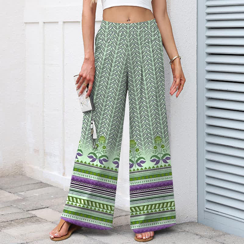 Buddha Stones Damenhose aus Baumwoll-Leinen-Mischgewebe mit geometrischem Zickzackmuster im Bohème-Stil, elastischem Bund, weitem Bein und Taschen - image 7