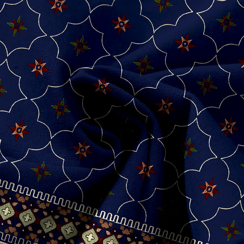 Buddha Stones Damenhose aus Baumwoll-Leinen-Mischgewebe mit geometrischem Blumenmuster im Bohème-Stil, elastischem Bund, weitem Bein und Taschen - image 3